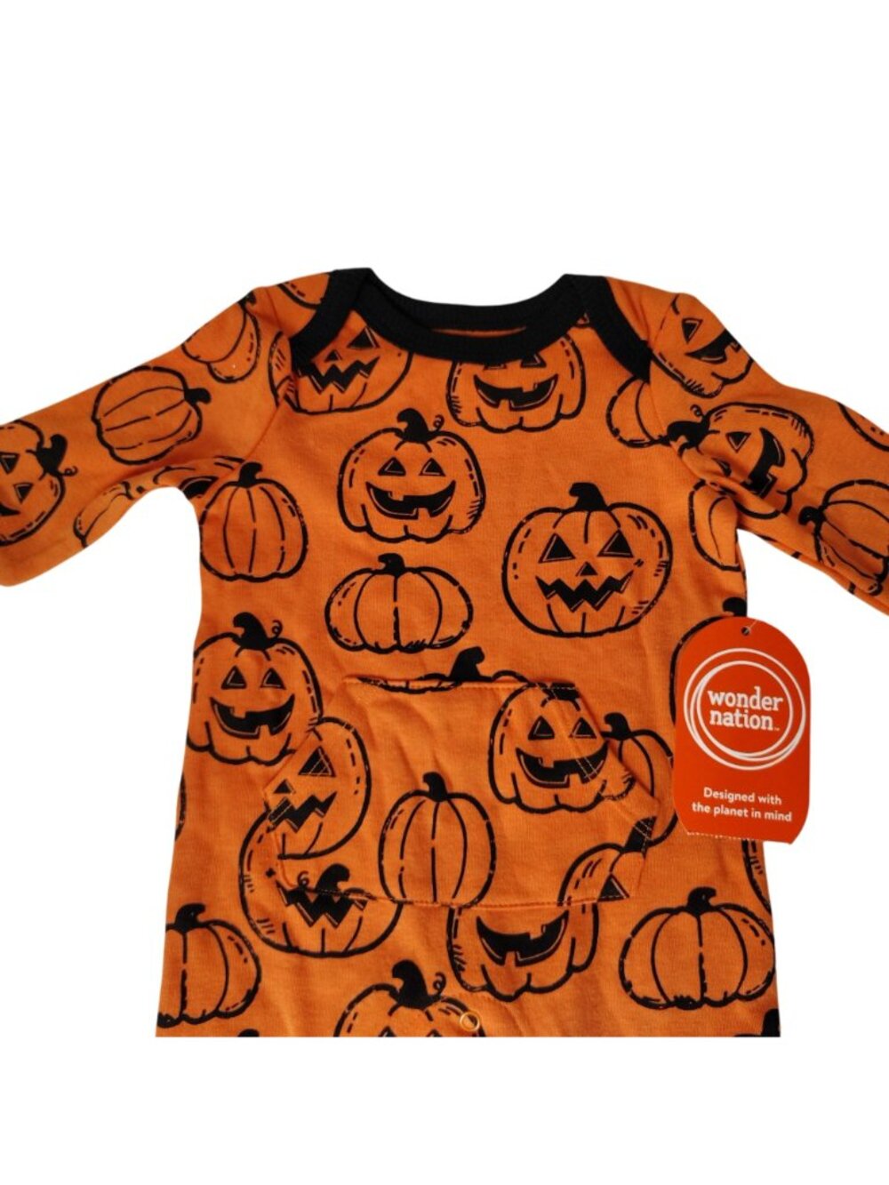 Wonder Nation Infant 0 to 3 Months One Piece Pumpkin Halloween Baby Romper - Picture 6 of 8